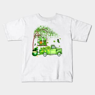 Green Gnomes Truck Shamrock Happy Saint Patricks Day Kids T-Shirt